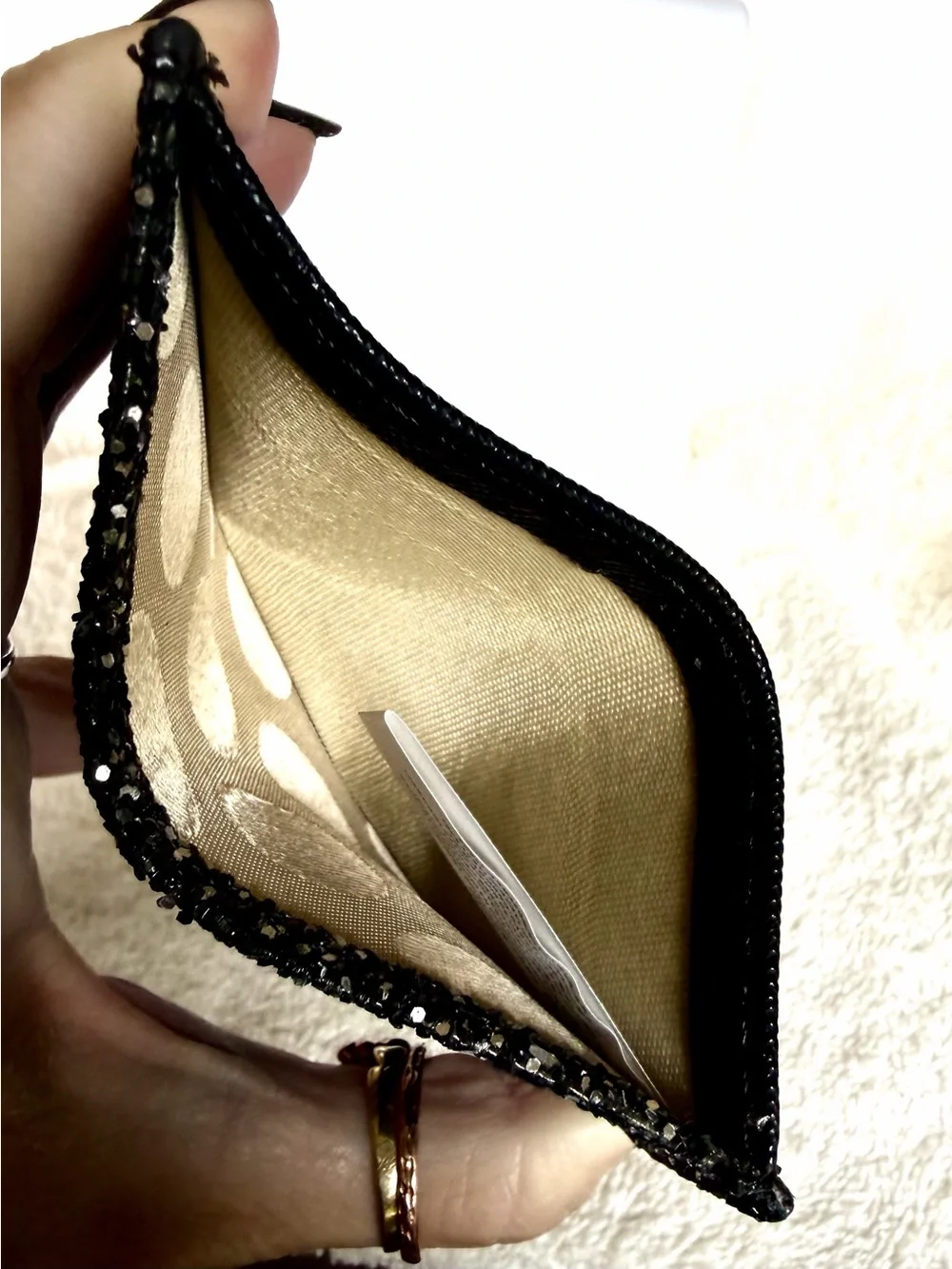 kate spade Greta Court Black Glitter card holder -EUC